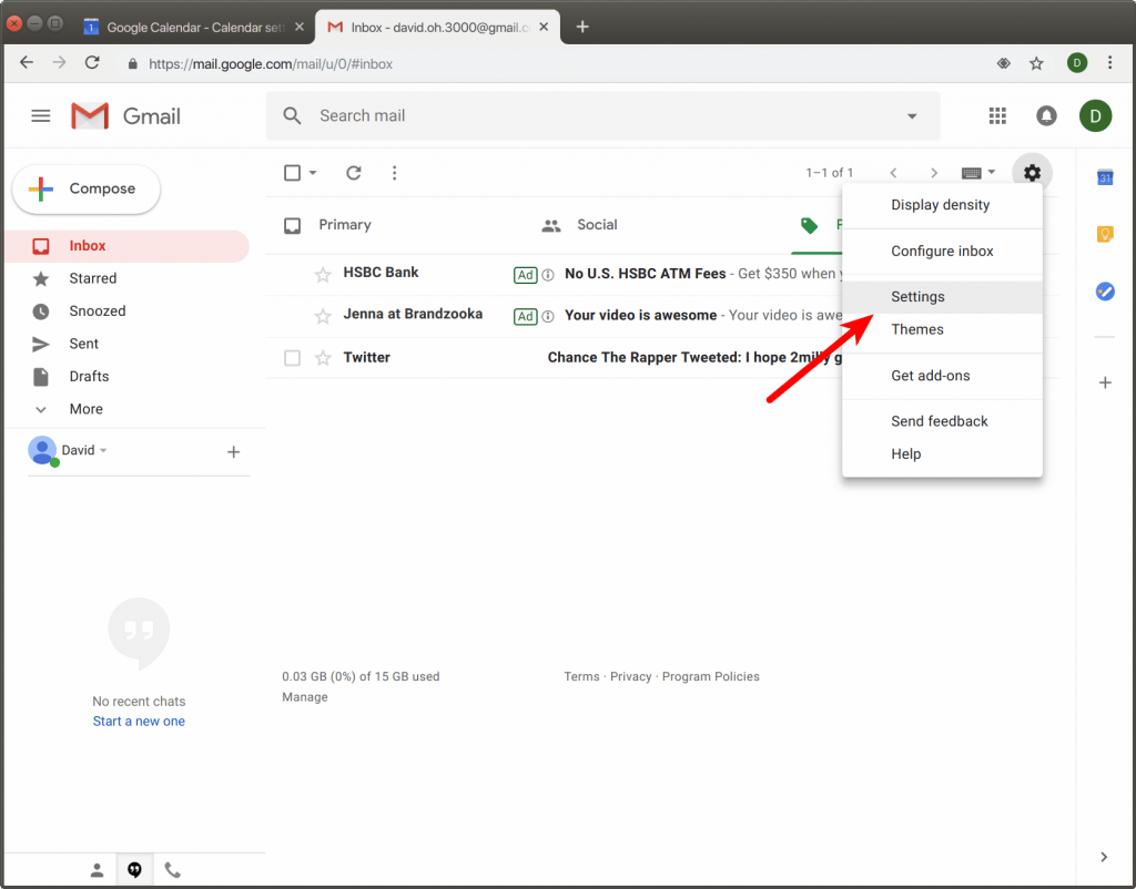 open settings menu in Gmail