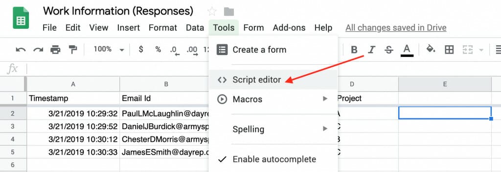 This image shows you the script editor submenu in the Tools menu.