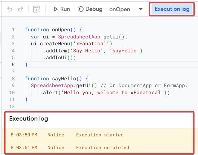 Execution logs