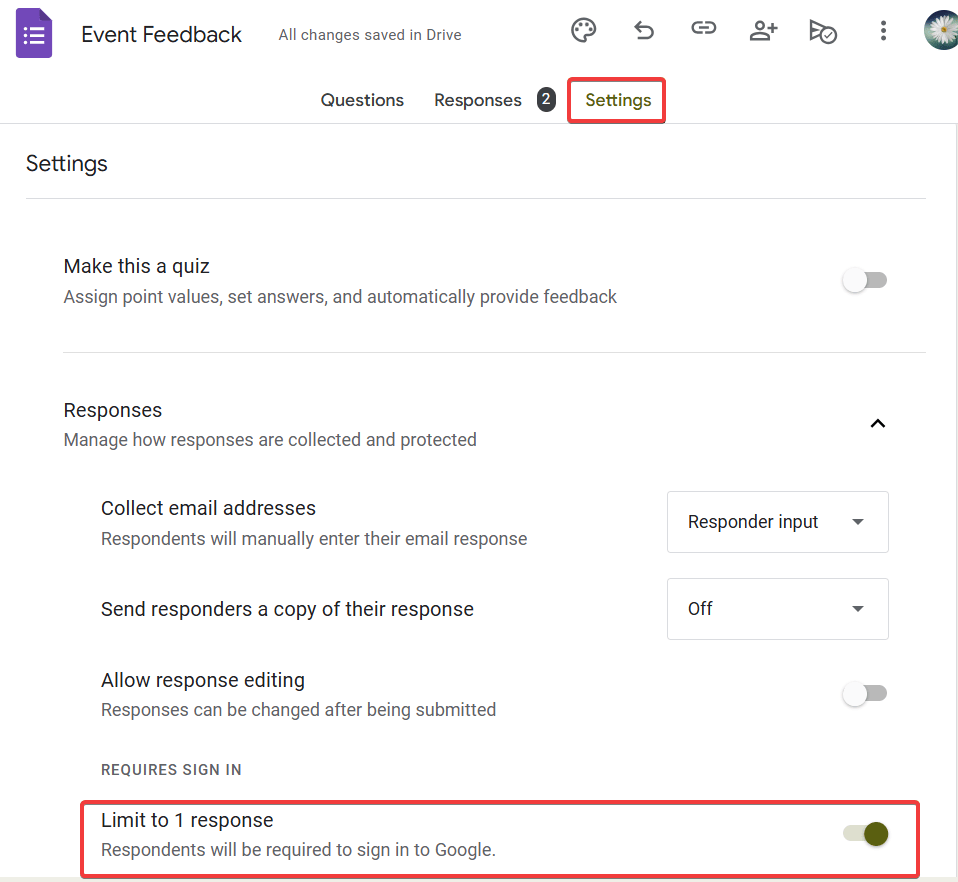 Google forms limit responses