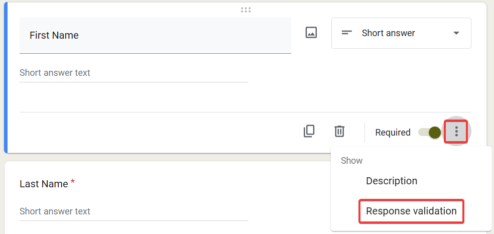 Google forms response validation