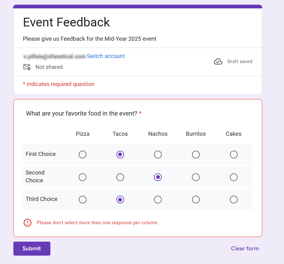 No duplicated choice allowed in ranked answers