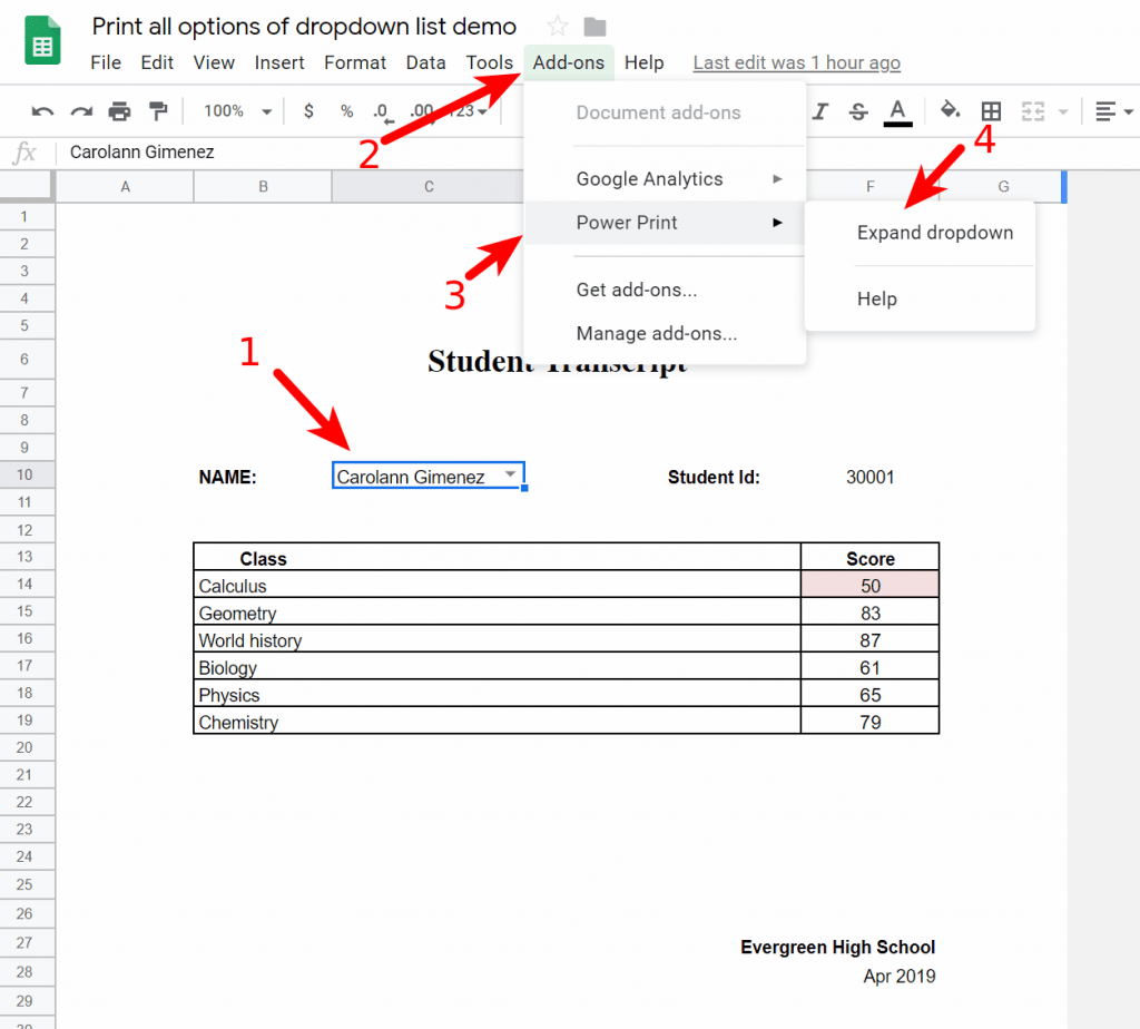 Expand all options in a drop down