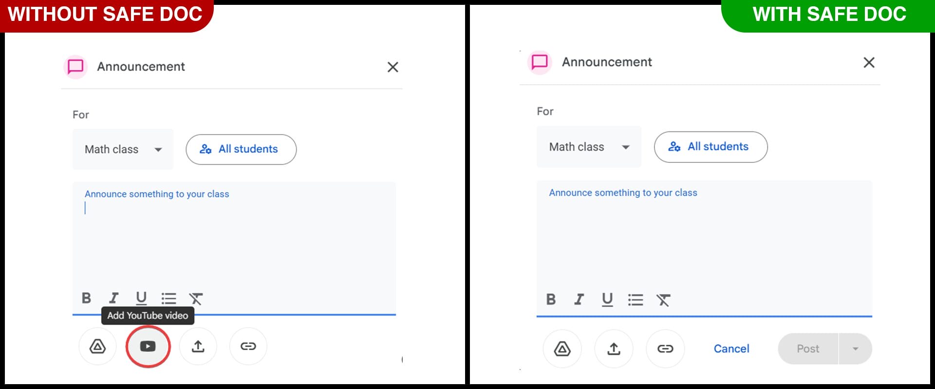 Disable YouTube Video Search option in Google Classroom