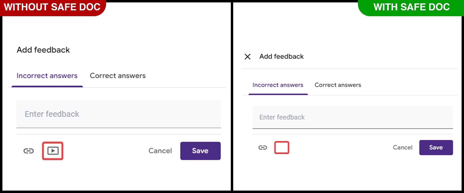 Safe Doc restricts the YouTube Video Search from Add feedback screen