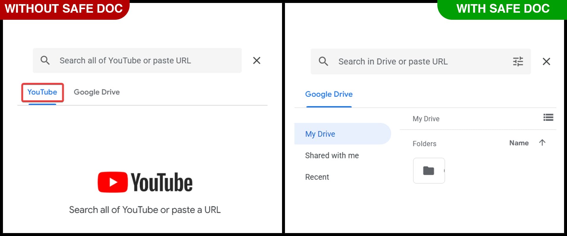 Google Slides showing YouTube restrictions by Safe Doc
