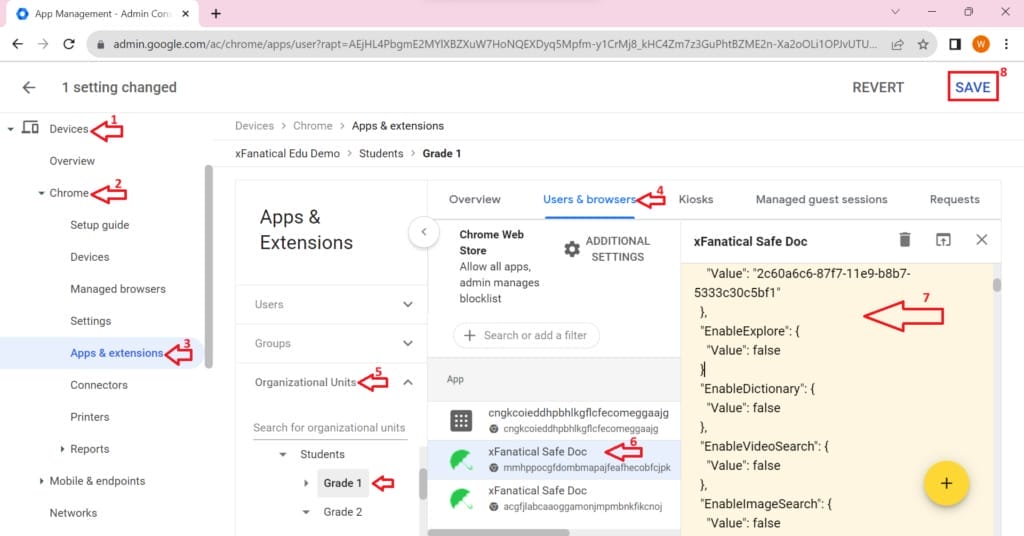 Configuring xFanatical Safe Doc in Google Admin Console Apps & Extensions