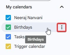 Calendars in Google calendar