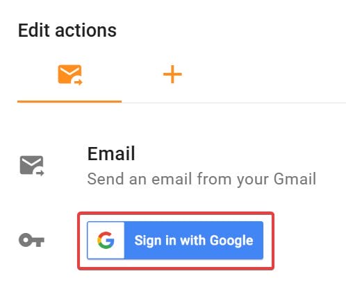 Select Email action on select an action screen