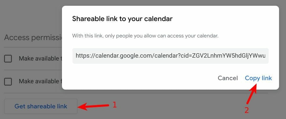 Google Calendar Share link