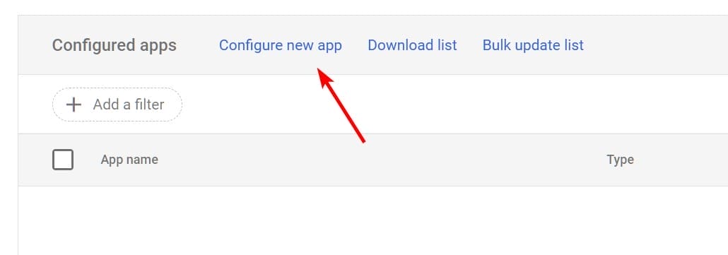 Configure new app in Google Admin Console