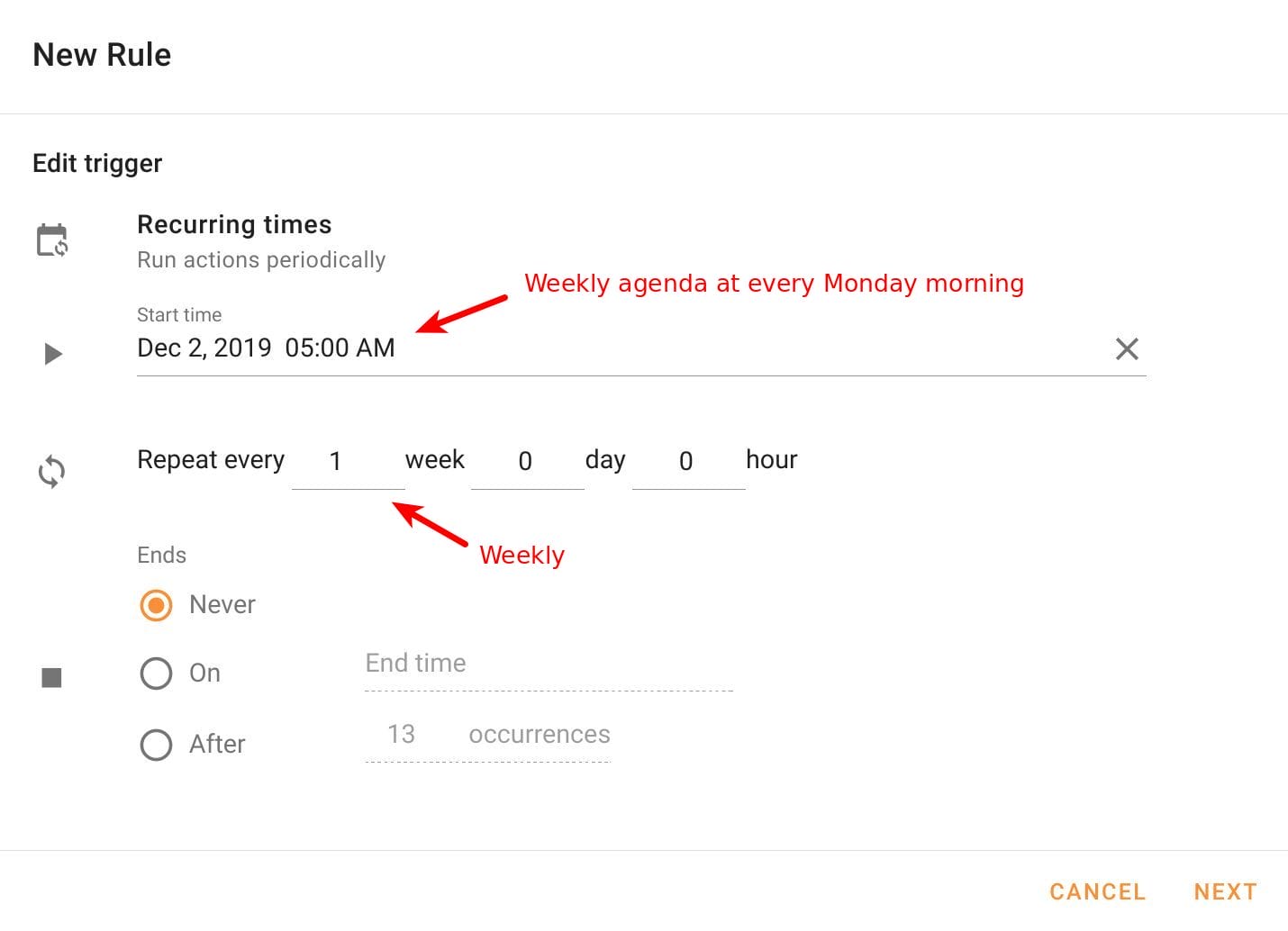 Configure weekly Recurring times in Foresight