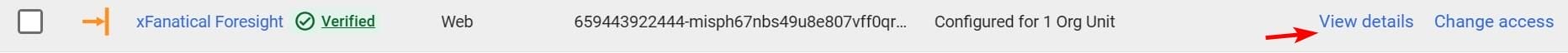 View details of xFanatical Foresight access configuration