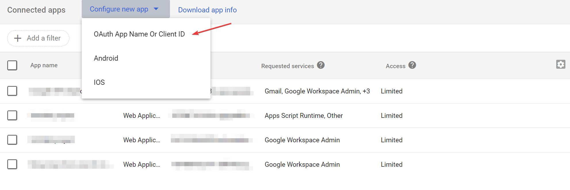 Configure new app in Google Admin Console srcset=