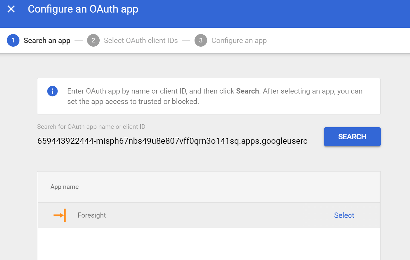 Search Foresight in "Configure an OAuth app"