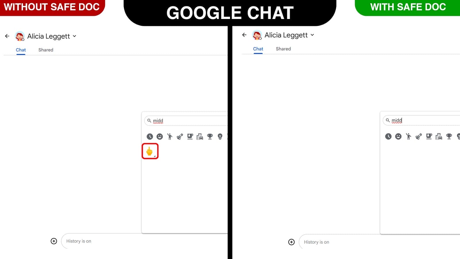 Insert Emoji option including irrelevant emojis are blocked in Google Chat.