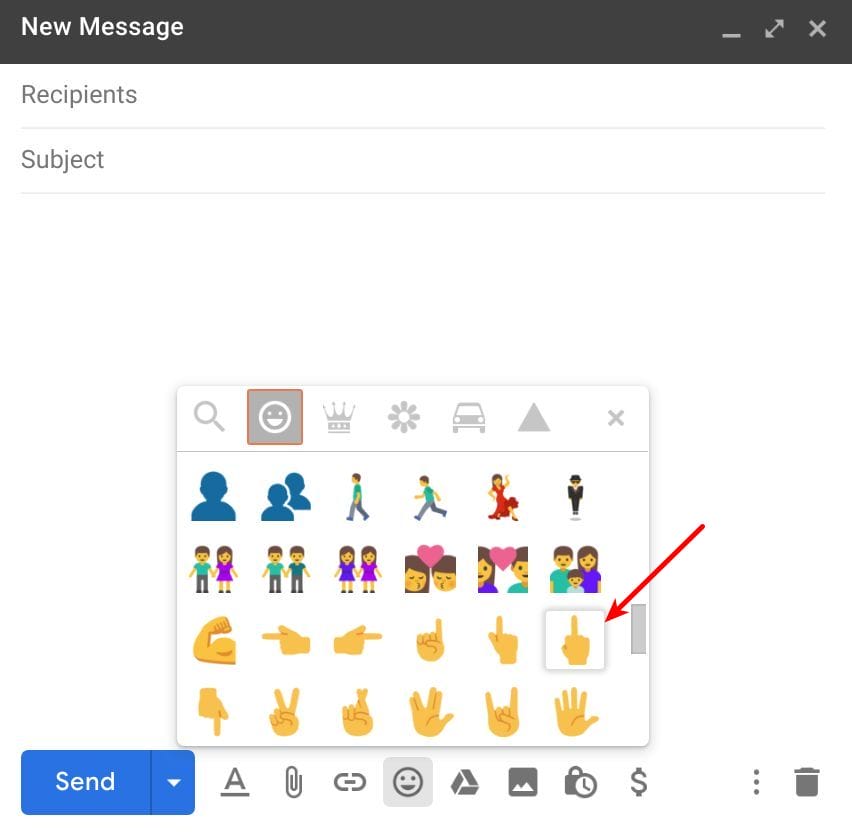 Middle finger emoji in Gmail