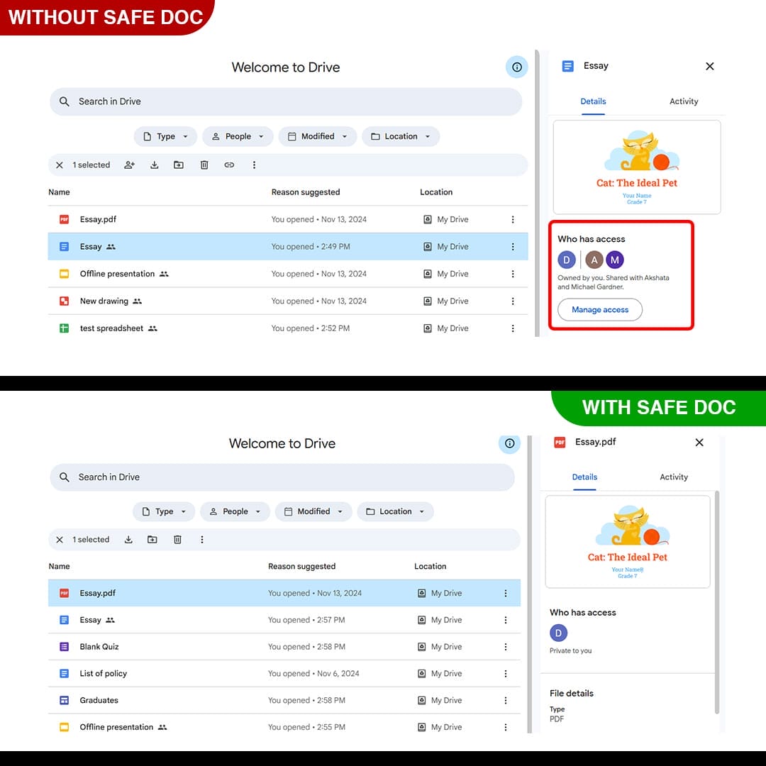 xFanatical Safe Doc removes Manage access dialog in Google Drive