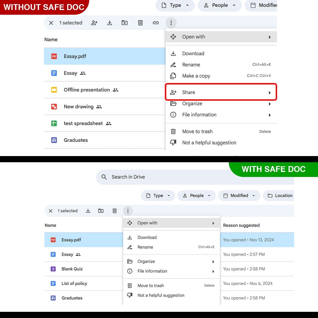 xFanatical Safe Doc removes Share menu in Google Drive