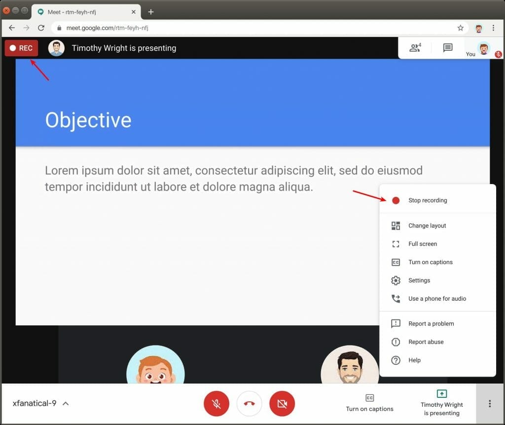Students stop recording in Google Meet