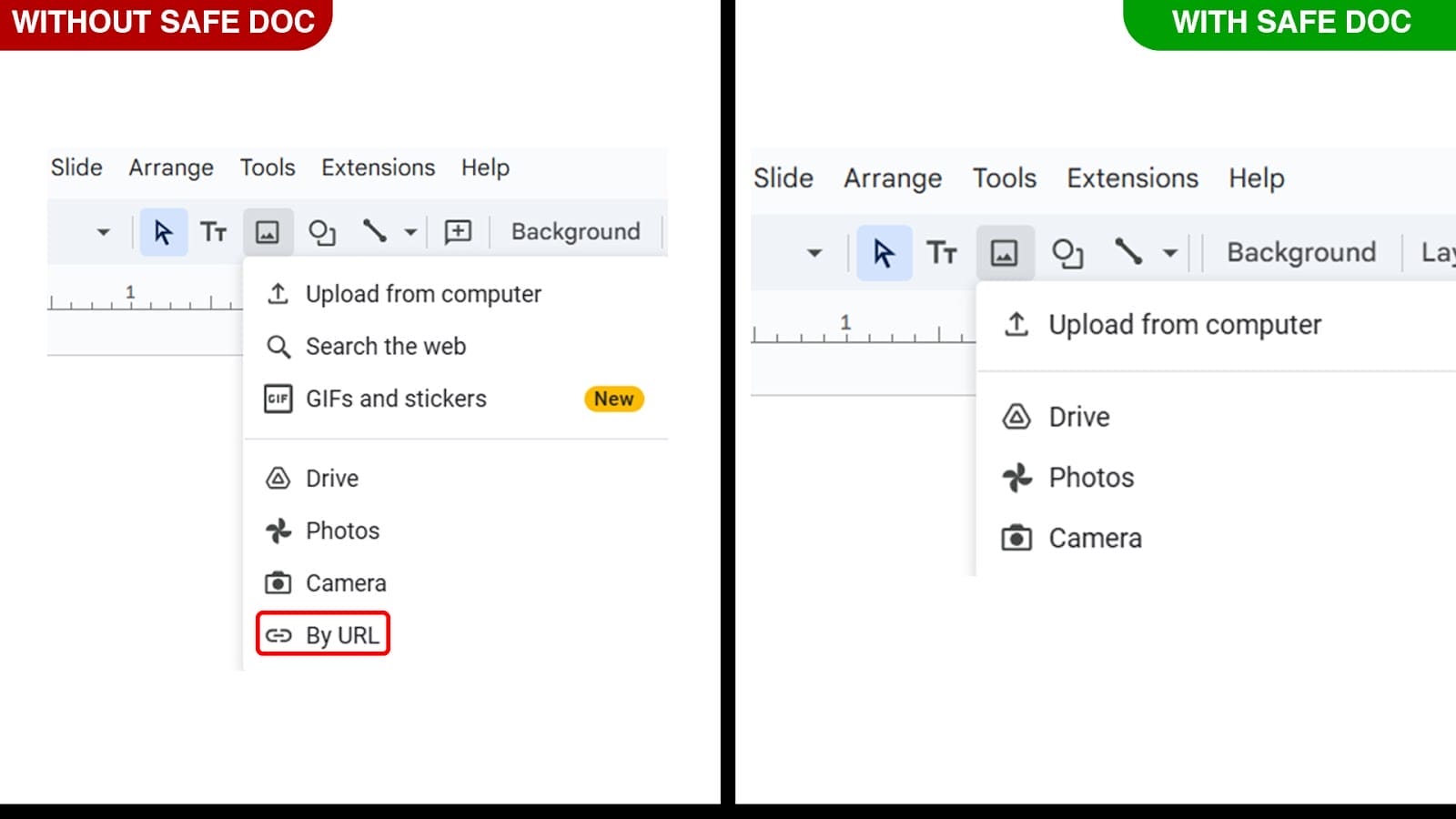 xFanatical Safe Doc removes the By URL option in Google Slides