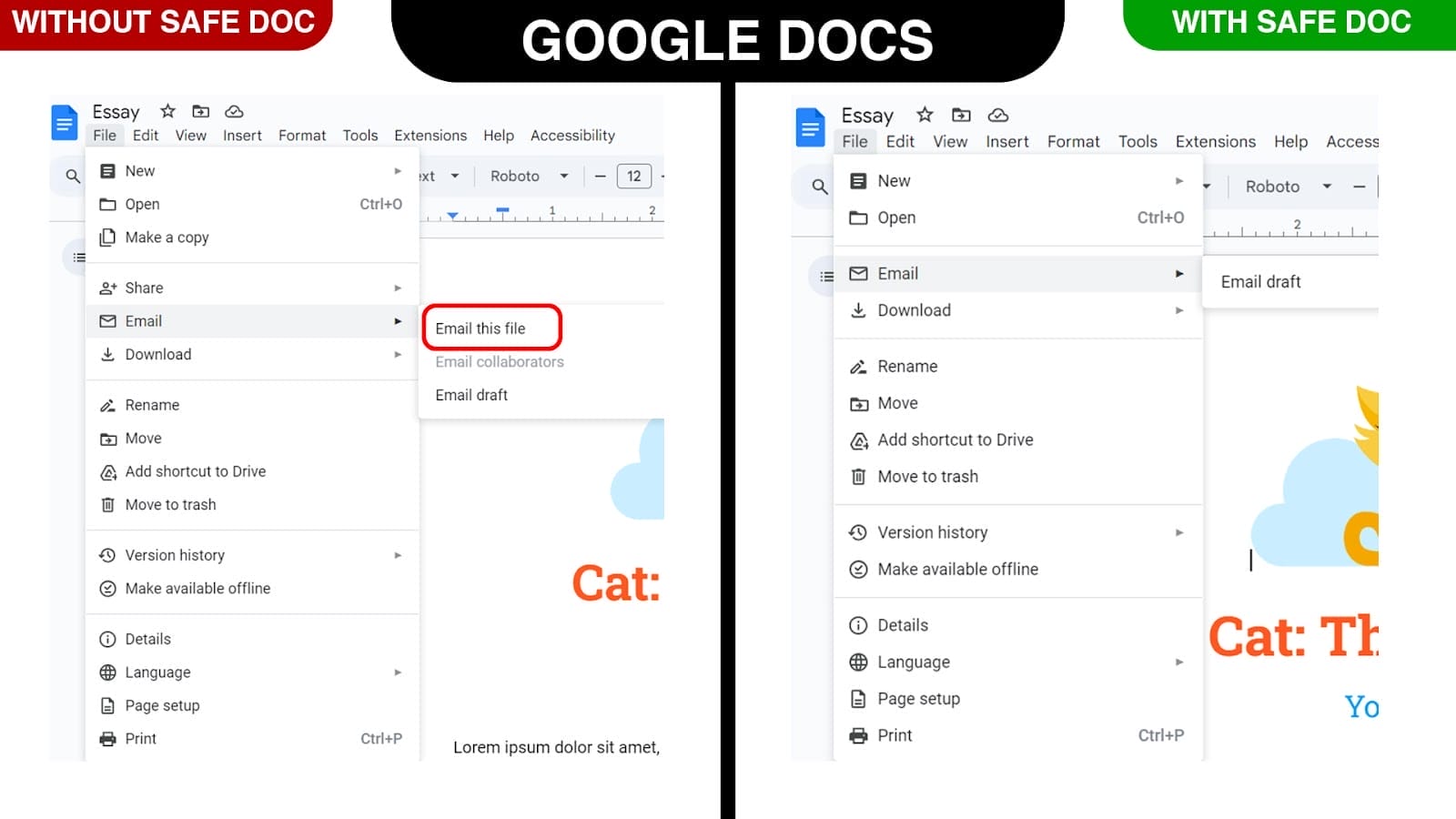 xFanatical Safe Doc removes this file menu in Google Docs