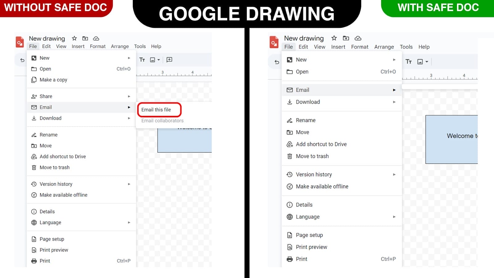 xFanatical Safe Doc removes this file menu in Google Drawings