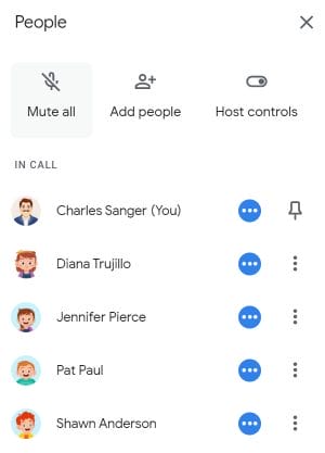 The Mute all button in Google Meet
