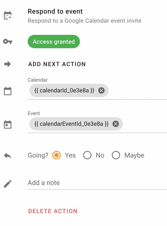 Respond to event action configuration