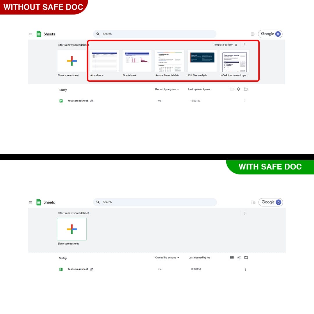 xFanatical Safe Doc removes the Templates layout in Google Sheets