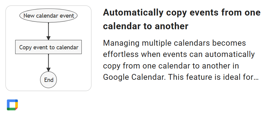 The automatically copy events from one calendar to another template card in xFanatical Foresight