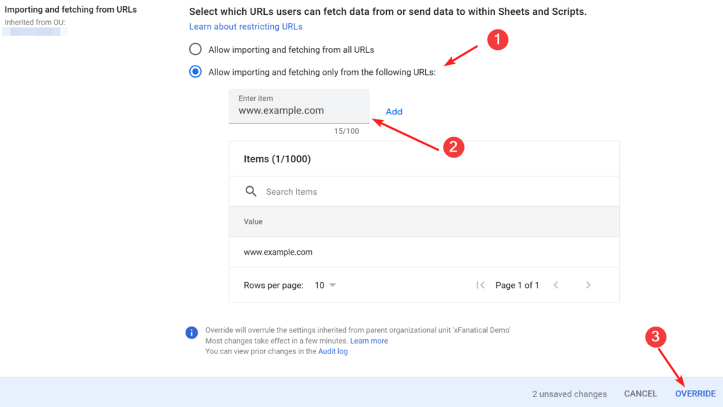 Configure Allowlist in Google Admin Console for Google Sheets Functions