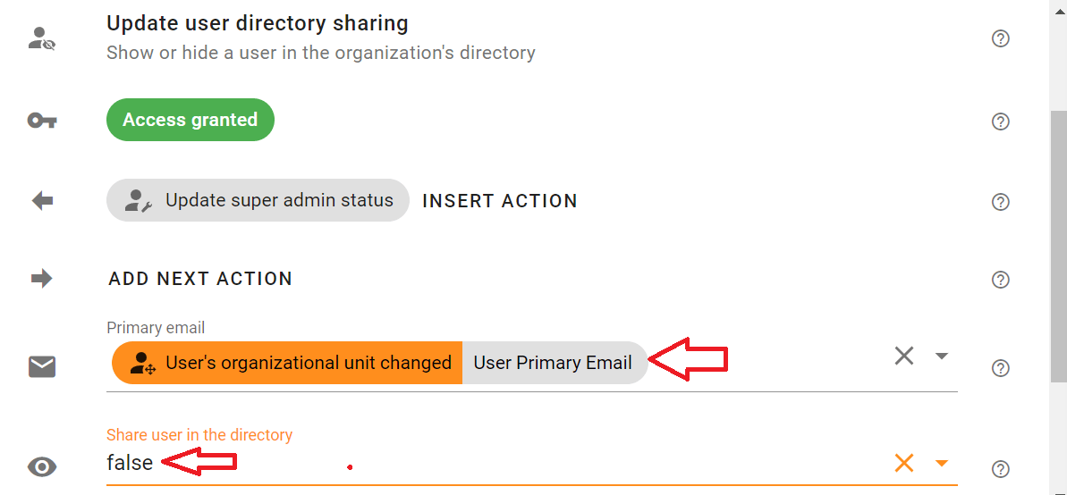 Edit the Update user directiory sharing action screen as required