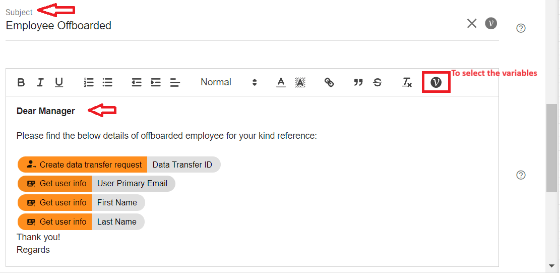 Fill the Email actions Edit screen with required information