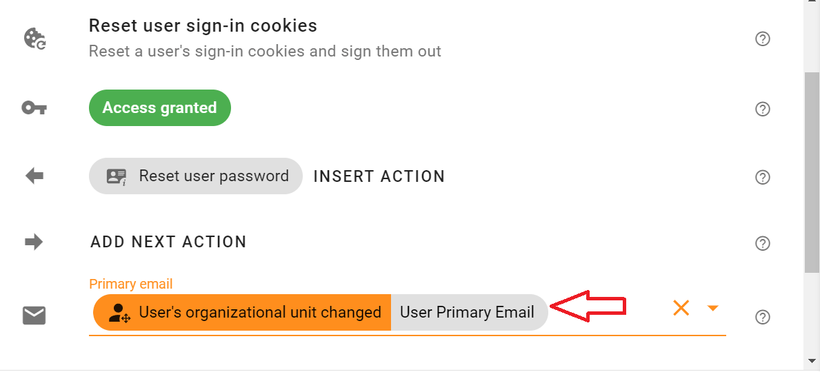 Fill the Reset user sign-in action required fields