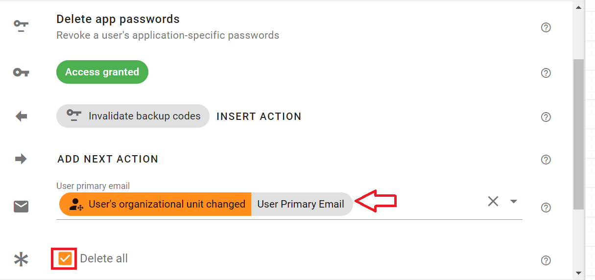 Fill the required fields in Delete app passwords actionedit screen