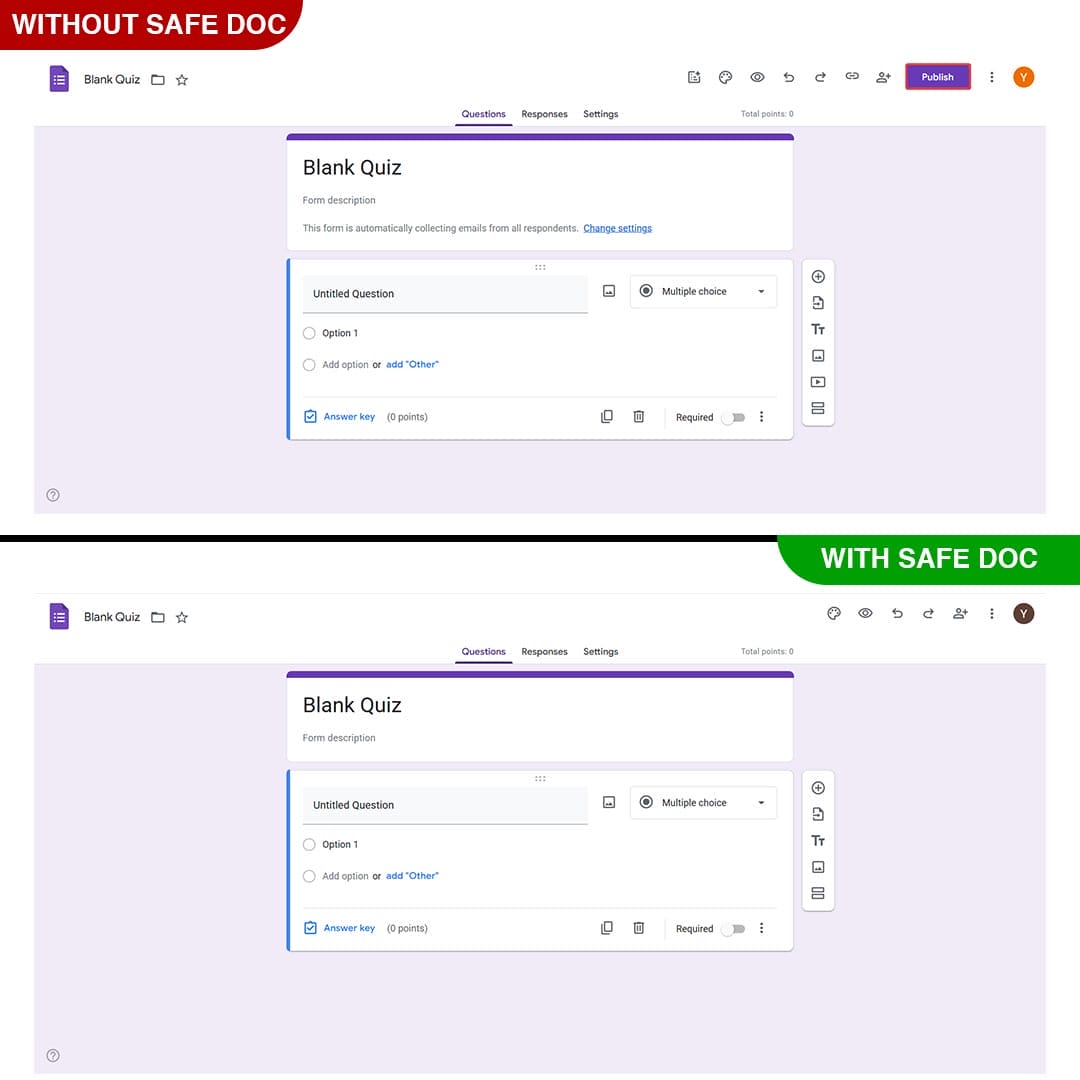 xFanatical Safe Doc blocks Send button in Google Forms