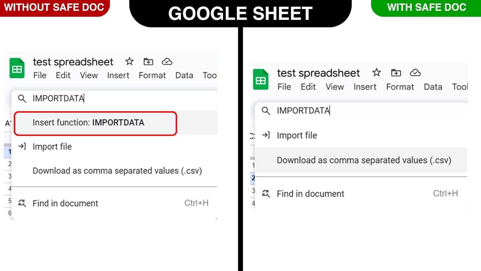 xFanatical Safe Doc hides Help > search the menus > inappropriate functions in Google Sheets