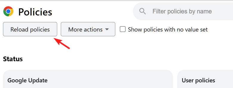 Reload policies for xFanatical Safe Doc in Google Chrome policy page