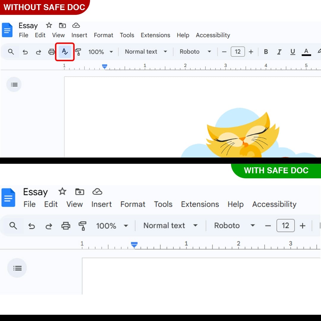 xFanatical Safe Doc removes spelling and grammar checking icon in Google Docs