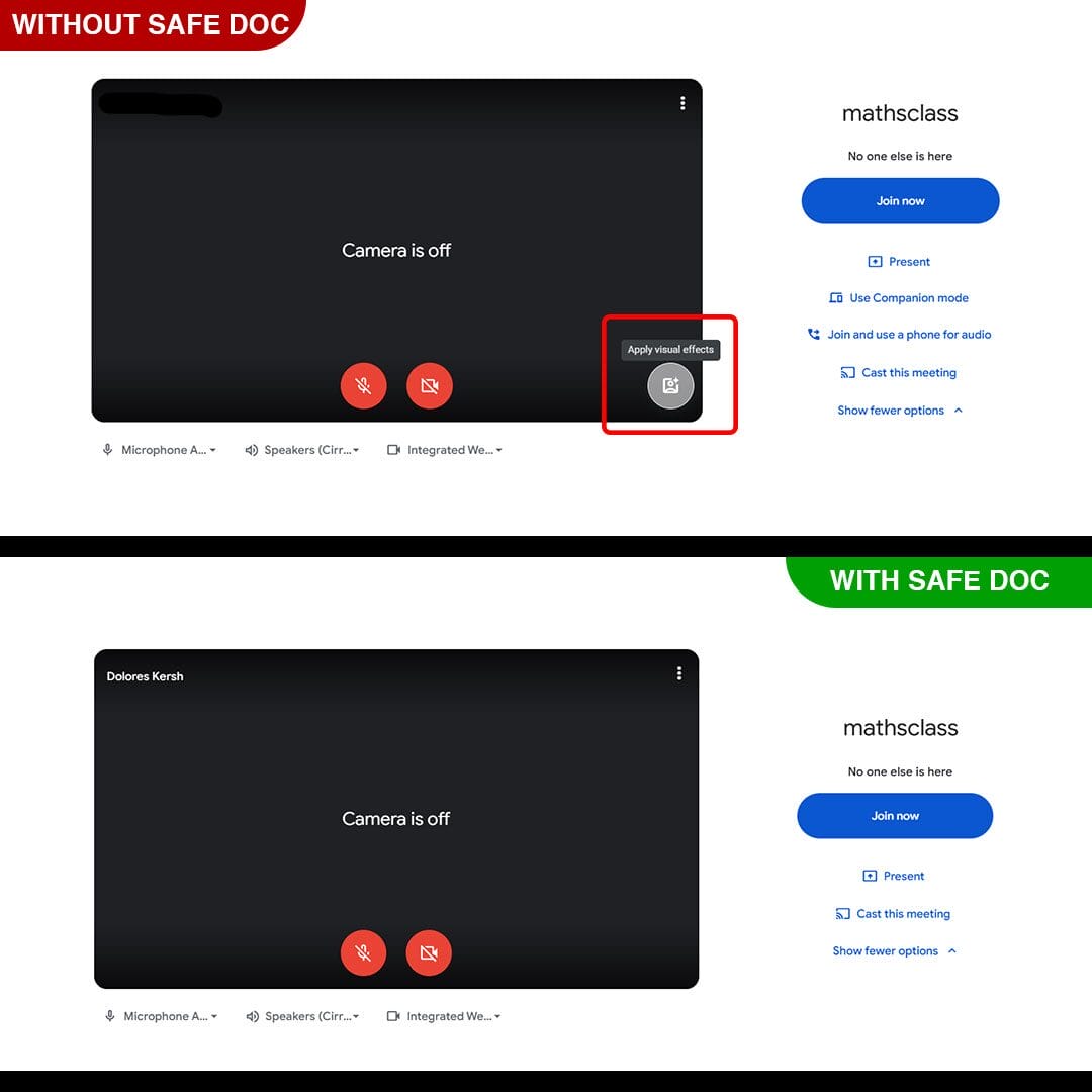 Apply visual effects menu in Google Meet is hidden by xFanatical Safe Do1c
