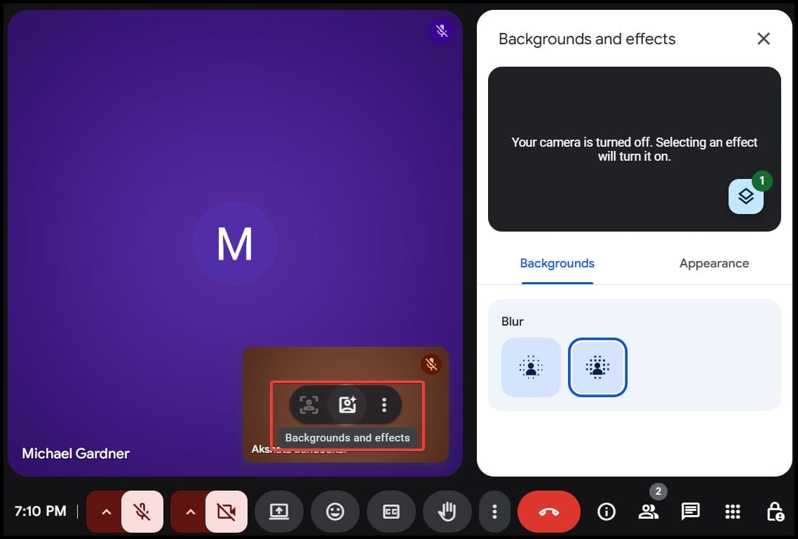 turn off Background and effects feature