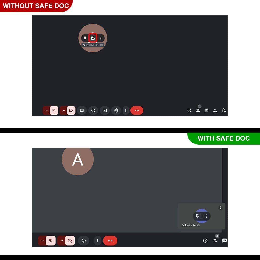 xFanatical Safe Doc removes the Apply visual effects option in Google Meet