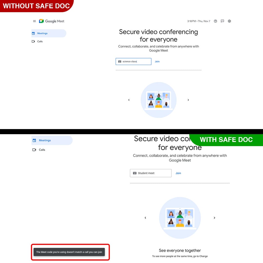 xFanatical Safe Doc blocks joining from old meetings  in Google Meet