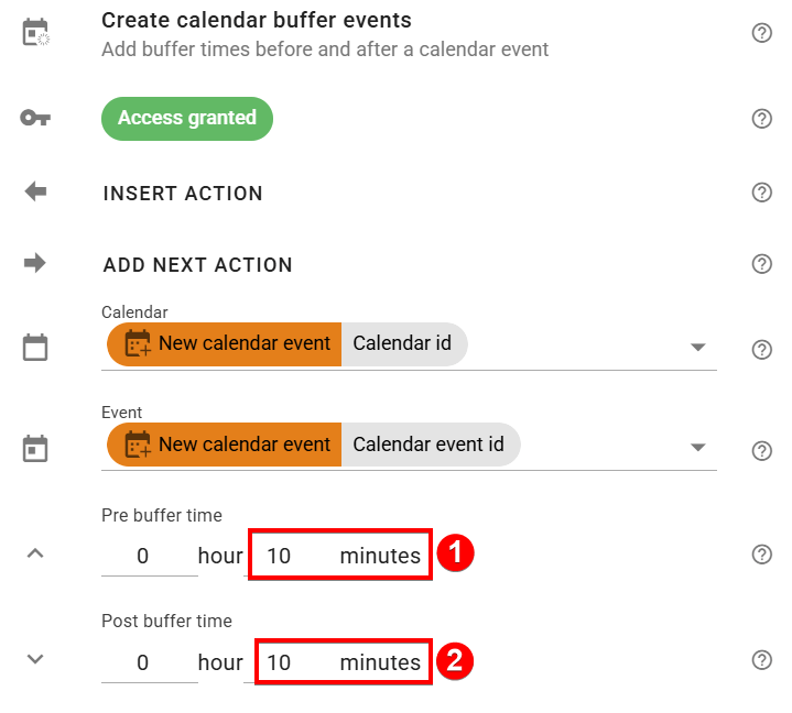 Create calendar buffer event edit actions screen to update the default value for pre and post buffer time option in xFanatical Foresight
