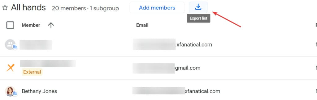 Google group export member list option
