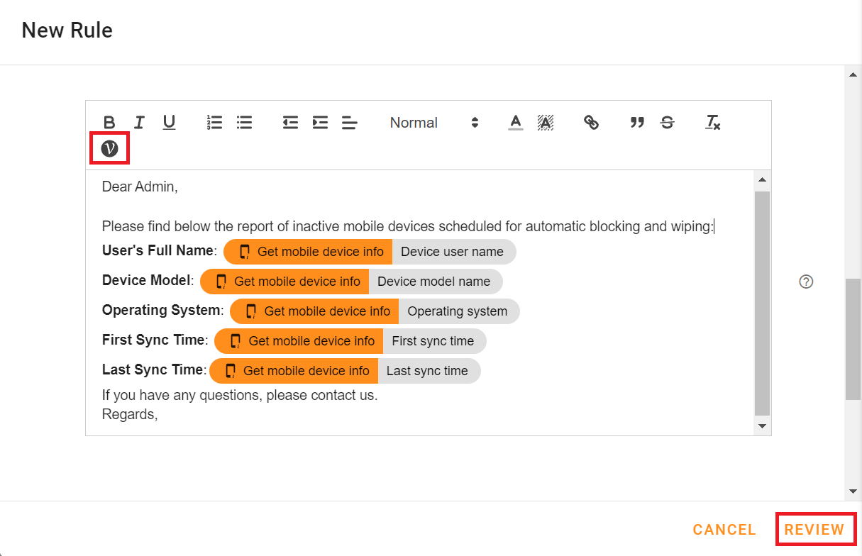 Compose an email in the Email body field