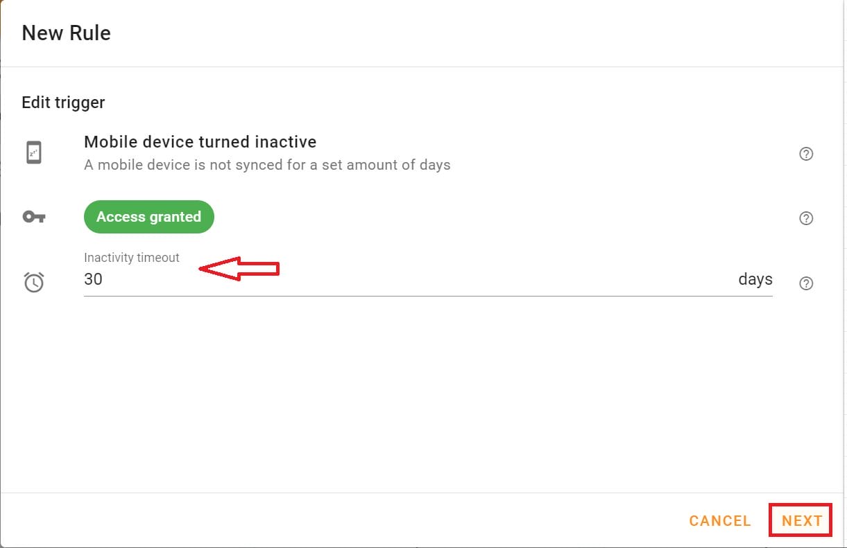 Enter the exact number of inactive days after which you wish a mobile device is considered as inactive