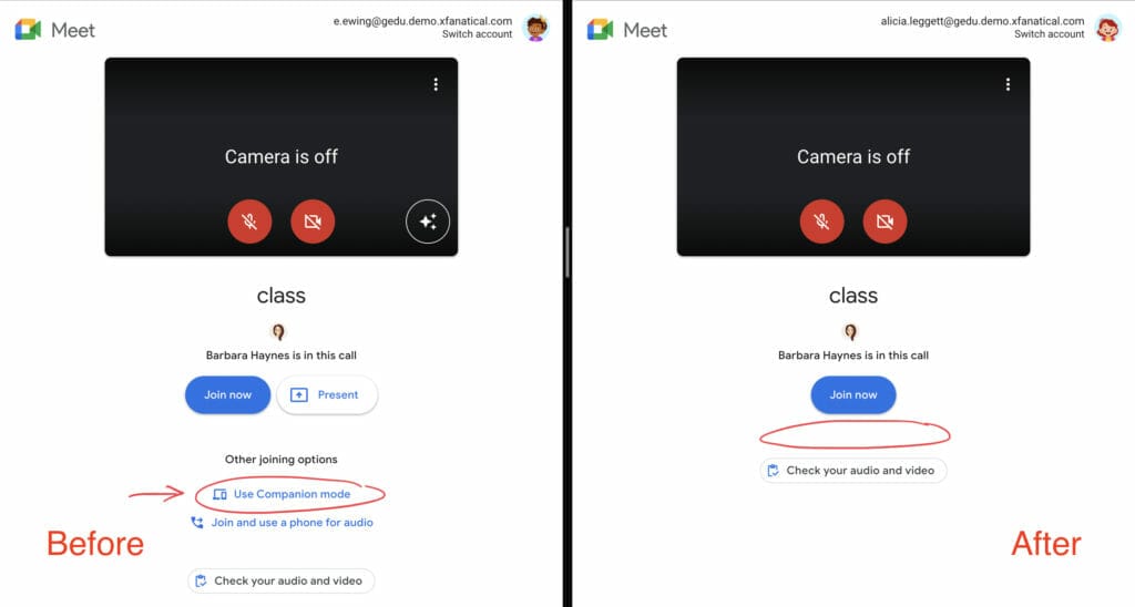Disable or turn off companion mode in Google Meet | Google Workspace For Education