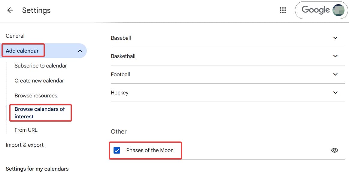 Add Phase of the moon calendar